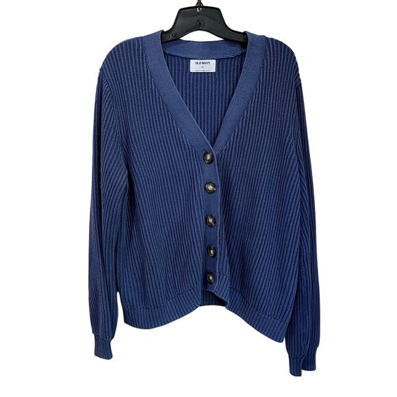 Old Navy Blue Ribbed Cotton Button Down Cardigan Sweater Size XL - Picture 1 of 8